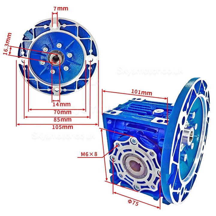 RV040 71B14/71B5 Round Worm Gear Reducer Gearbox Ratio 5:1 10:1 20:1 30:1 40:1 Input 14mm 